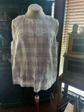J Jill Sleeveless Checkered Linen Top in White and Light Gray